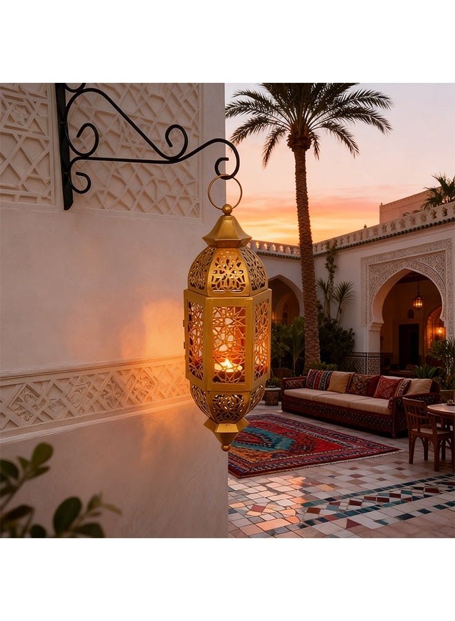تركيبات إضاءة رمضان وفانوس مجوف بإضاءة الشموع - حرف يدوية على الطريقة المغربية، ديكور منزلي قديم الطراز مناسب للداخل والخارج وللإهداء - Image 4